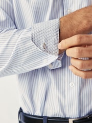 White/Light Blue Stripe Regular Fit Single Cuff Printed Cotton Shirt - Image 5 of 7