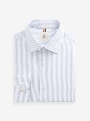 White/Light Blue Stripe Regular Fit Single Cuff Printed Cotton Shirt - Image 6 of 7