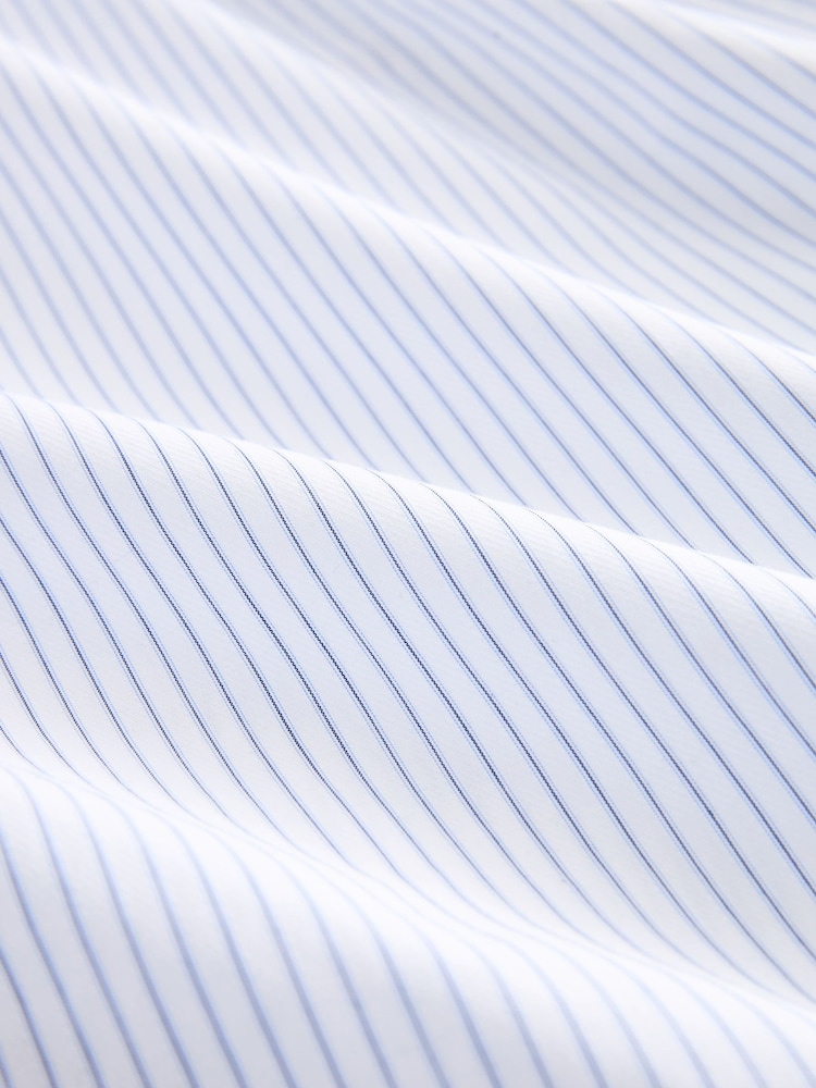 White/Light Blue Stripe Regular Fit Single Cuff Printed Cotton Shirt - Image 7 of 7