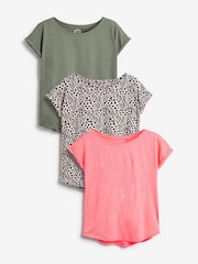 Green/Pink/Animal 100% Cotton Cap Sleeve T-Shirts 3 Pack - Image 1 of 10