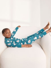 Chelsea Peers Green Kids Halloween Ghost Print  Long Pyjama Set - Image 1 of 6