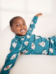 Chelsea Peers Green Kids Halloween Ghost Print  Long Pyjama Set - Image 2 of 6