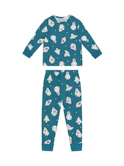 Chelsea Peers Green Kids Halloween Ghost Print  Long Pyjama Set - Image 4 of 6