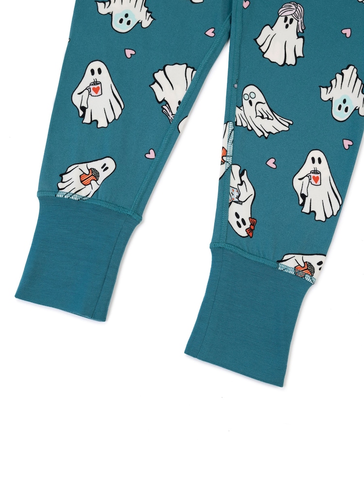 Chelsea Peers Green Kids Halloween Ghost Print Long Pyjama Set - Image 6 of 6 Chelsea Peers Green Kids Halloween Ghost Print Long Pyjama Set - Image 6 of 6