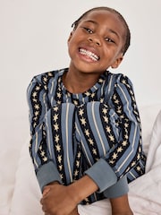 Chelsea Peers Green Kids Two Pack Cotton Star Stripe / Lino Cut Leopard Print Long Pyjama Set - Image 4 of 9