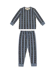 Chelsea Peers Green Kids Two Pack Cotton Star Stripe / Lino Cut Leopard Print Long Pyjama Set - Image 7 of 9