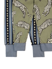 Chelsea Peers Green Kids Two Pack Cotton Star Stripe / Lino Cut Leopard Print Long Pyjama Set - Image 9 of 9