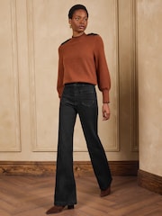 Love & Roses Rust Brown Frogging Detail High Neck Cosy Knitted Jumper - Image 3 of 6