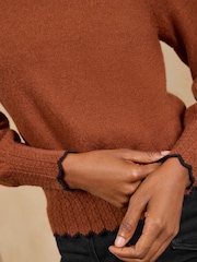 Love & Roses Rust Brown Frogging Detail High Neck Cosy Knitted Jumper - Image 4 of 6