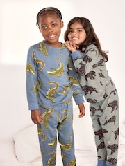 Chelsea Peers Blue Kids Two Pack Crocodile Lagoon / Star Light Bison Print Long Pyjama Set - Image 1 of 8