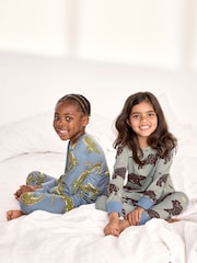Chelsea Peers Blue Kids Two Pack Crocodile Lagoon / Star Light Bison Print Long Pyjama Set - Image 2 of 8