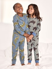Chelsea Peers Blue Kids Two Pack Crocodile Lagoon / Star Light Bison Print Long Pyjama Set - Image 3 of 8