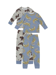 Chelsea Peers Blue Kids Two Pack Crocodile Lagoon / Star Light Bison Print Long Pyjama Set - Image 4 of 8