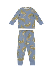Chelsea Peers Blue Kids Two Pack Crocodile Lagoon / Star Light Bison Print Long Pyjama Set - Image 5 of 8