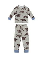 Chelsea Peers Blue Kids Two Pack Crocodile Lagoon / Star Light Bison Print Long Pyjama Set - Image 6 of 8