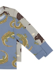 Chelsea Peers Blue Kids Two Pack Crocodile Lagoon / Star Light Bison Print Long Pyjama Set - Image 7 of 8