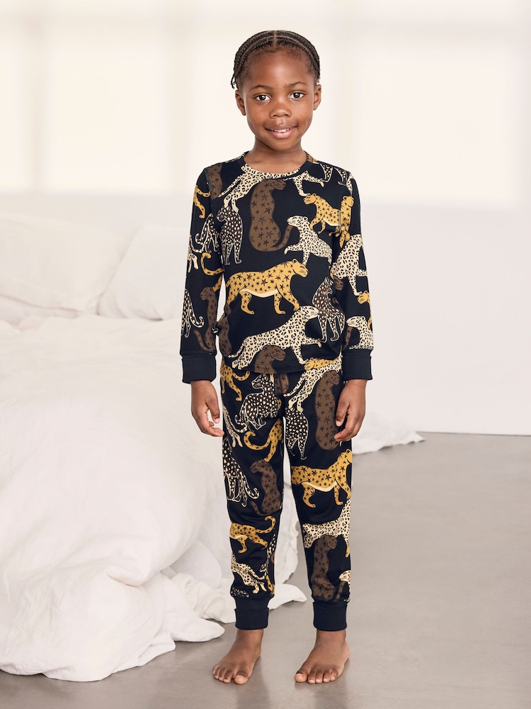 Chelsea Peers Blue Kids Starry Leopard Print Long Pyjama Set - Image 1 of 6 Chelsea Peers Blue Kids Starry Leopard Print Long Pyjama Set - Image 1 of 6