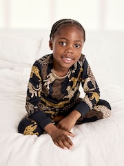 Chelsea Peers Blue Kids Starry Leopard Print Long Pyjama Set - Image 2 of 6