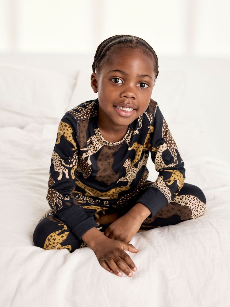Chelsea Peers Blue Kids Starry Leopard Print Long Pyjama Set - Image 2 of 6 Chelsea Peers Blue Kids Starry Leopard Print Long Pyjama Set - Image 2 of 6
