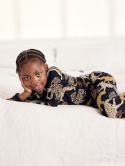 Chelsea Peers Blue Kids Starry Leopard Print Long Pyjama Set - Image 3 of 6