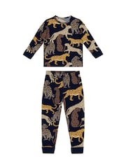 Chelsea Peers Blue Kids Starry Leopard Print Long Pyjama Set - Image 4 of 6