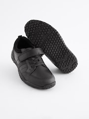 Black Extra Wide Fit (H) School Leather Elastic Lace Shoes - Image 1 of 6
