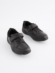 Black Extra Wide Fit (H) School Leather Elastic Lace Shoes - Image 2 of 6