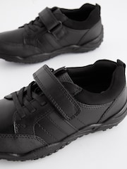 Black Extra Wide Fit (H) School Leather Elastic Lace Shoes - Image 3 of 6