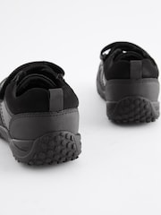 Black Extra Wide Fit (H) School Leather Elastic Lace Shoes - Image 5 of 6