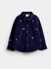 JoJo Maman Bébé Navy Blue Christmas Embroidered Cord Shirt - Image 1 of 4