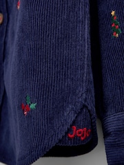 JoJo Maman Bébé Navy Blue Christmas Embroidered Cord Shirt - Image 3 of 4