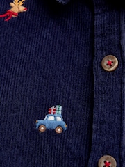 JoJo Maman Bébé Navy Blue Christmas Embroidered Cord Shirt - Image 4 of 4