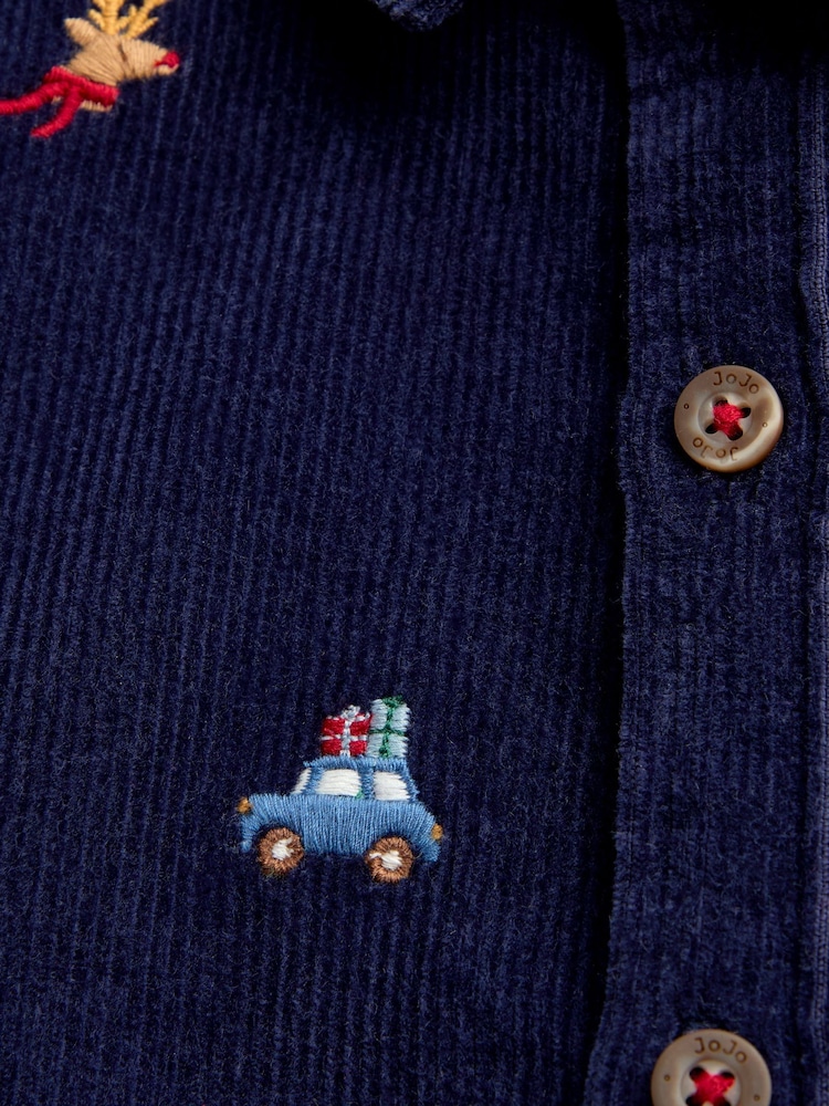 JoJo Maman Bébé Navy Blue Christmas Embroidered Cord Shirt - Image 4 of 4 JoJo Maman Bébé Navy Blue Christmas Embroidered Cord Shirt - Image 4 of 4