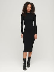 Superdry Black Backless Bodycon Midi Dress - Image 1 of 6