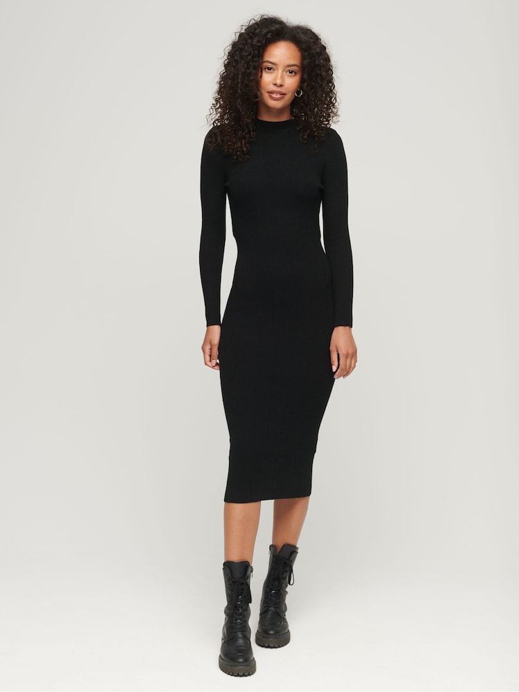 Superdry Black Backless Bodycon Midi Dress - Image 1 of 6