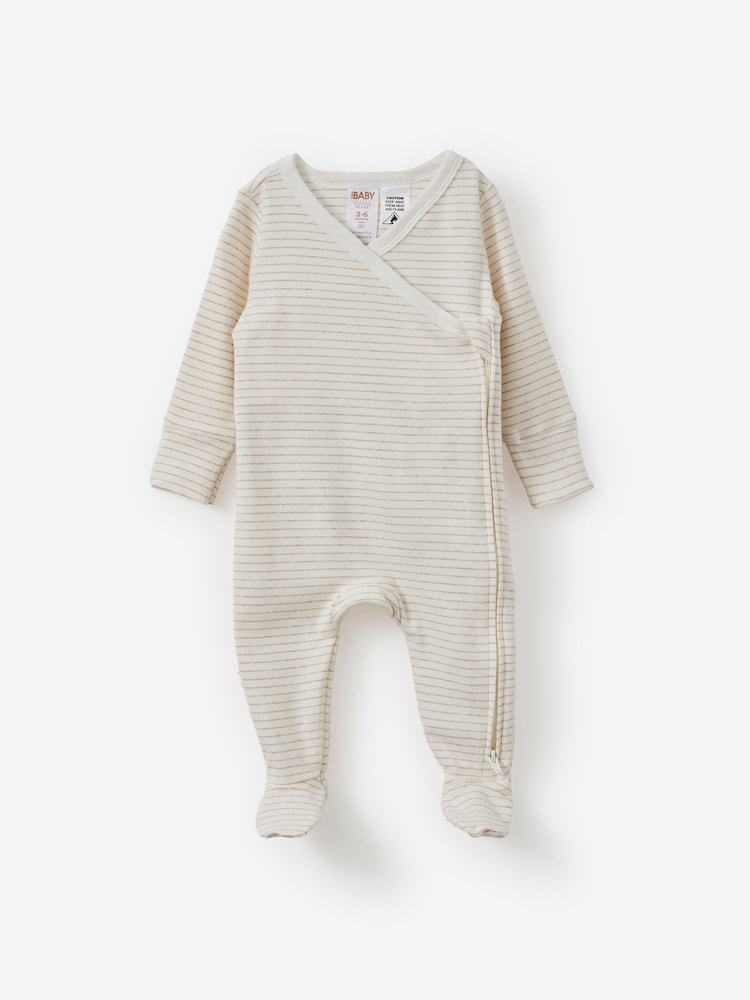 Cotton On Cream Cross Over Zip Sleepsuit - Image 1 of 3 Cotton On Cream Cross Over Zip Sleepsuit - Image 1 of 3