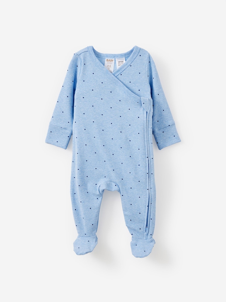 Cotton On Blue Cross Over Zip Sleepsuit - Image 1 of 3 Cotton On Blue Cross Over Zip Sleepsuit - Image 1 of 3