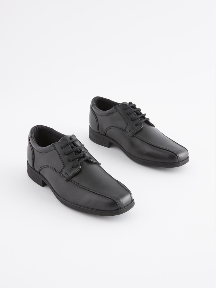 Black Wide Fit (G) School Leather Lace-Up Shoes - Image 1 of 6