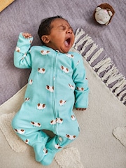 JoJo Maman Bébé Blue Guinea Pig Print Zip Cotton Baby Sleepsuit - Image 2 of 4
