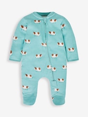 JoJo Maman Bébé Blue Guinea Pig Print Zip Cotton Baby Sleepsuit - Image 3 of 4