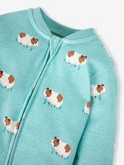 JoJo Maman Bébé Blue Guinea Pig Print Zip Cotton Baby Sleepsuit - Image 4 of 4
