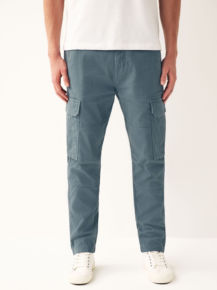 Blue Slim Fit Cotton Stretch Cargo Trousers - Image 1 of 9