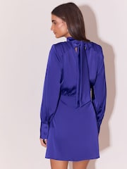 Lipsy Cobalt Blue Satin Shoulder Padded Long Sleeve Mini Dress - Image 5 of 6