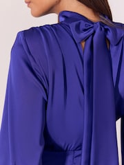 Lipsy Cobalt Blue Satin Shoulder Padded Long Sleeve Mini Dress - Image 6 of 6