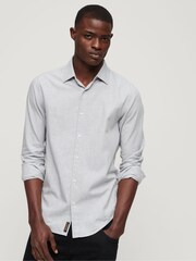 Superdry Grey Long Sleeved Cotton Smart Shirt - Image 1 of 6