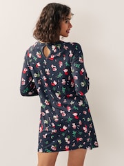 Navy Graphic Long Sleeve Novelty Christmas Swing Dress - Image 2 of 5