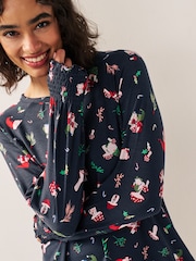 Navy Graphic Long Sleeve Novelty Christmas Swing Dress - Image 3 of 5
