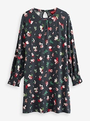 Navy Graphic Long Sleeve Novelty Christmas Swing Dress - Image 4 of 5