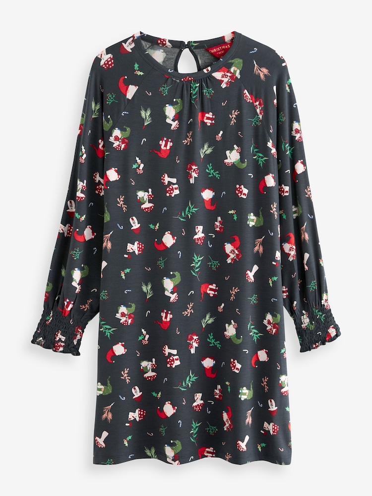 Bleu marine avec graphique - Robe évasée de Noël fantaisie à manches longues - Image 4 of 5