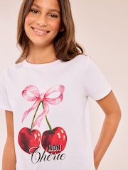 Lipsy White Cherry Graphic T-Shirt (5-16yrs) - Image 1 of 5